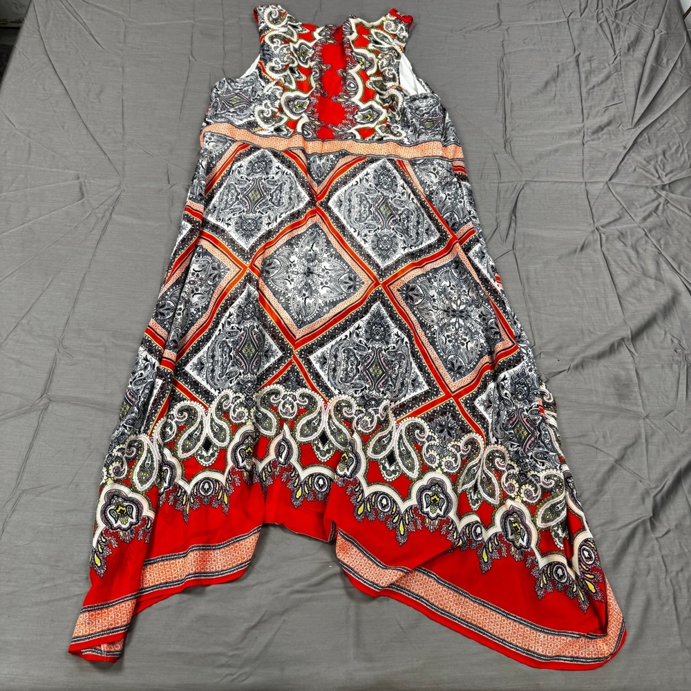 Studio One New York Red Paisley Scarf Print Handkerchief Hem Midi Dress 18W
